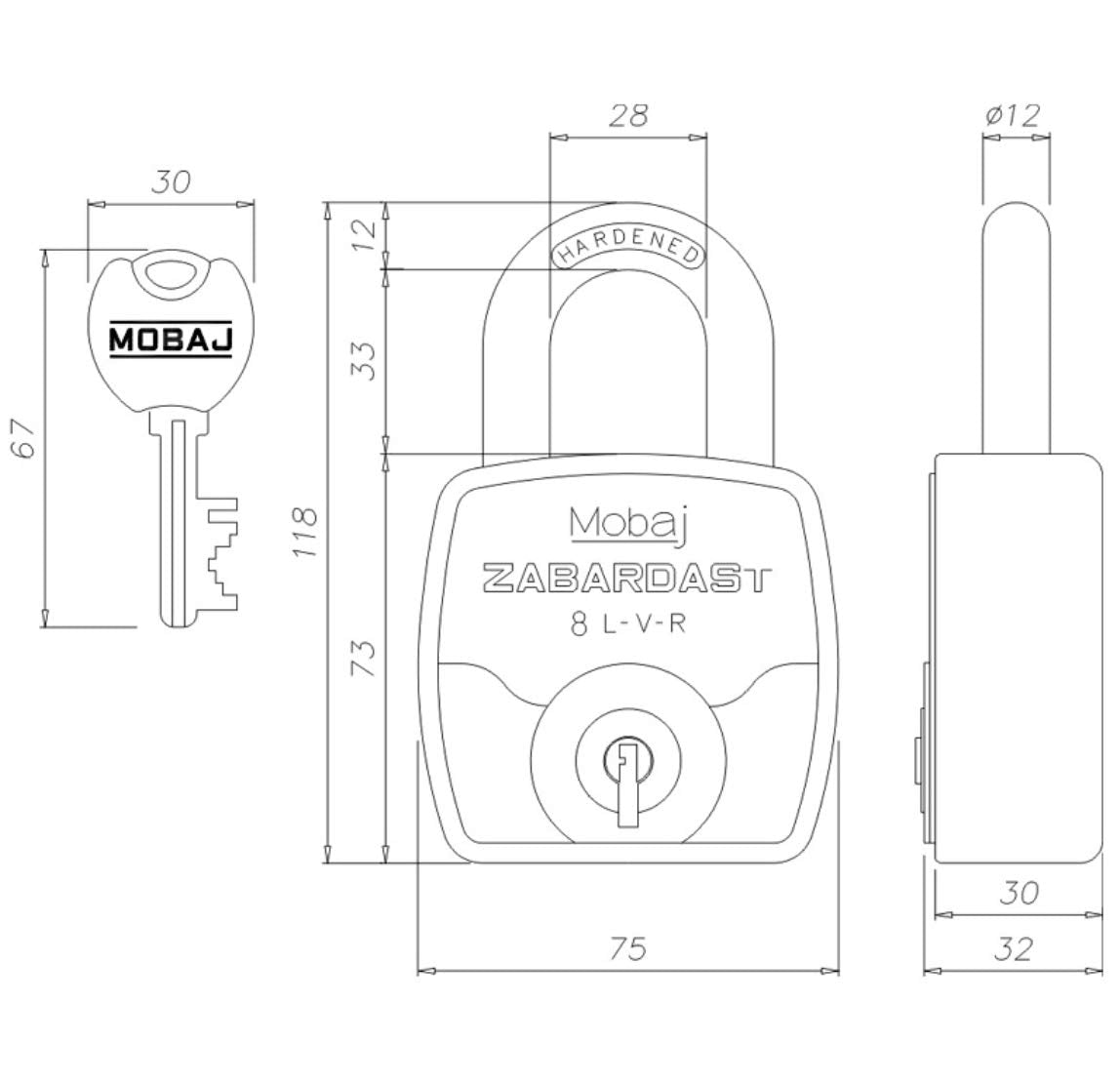 Mobaj 75mm Zabardast Padlock - 4 Keys