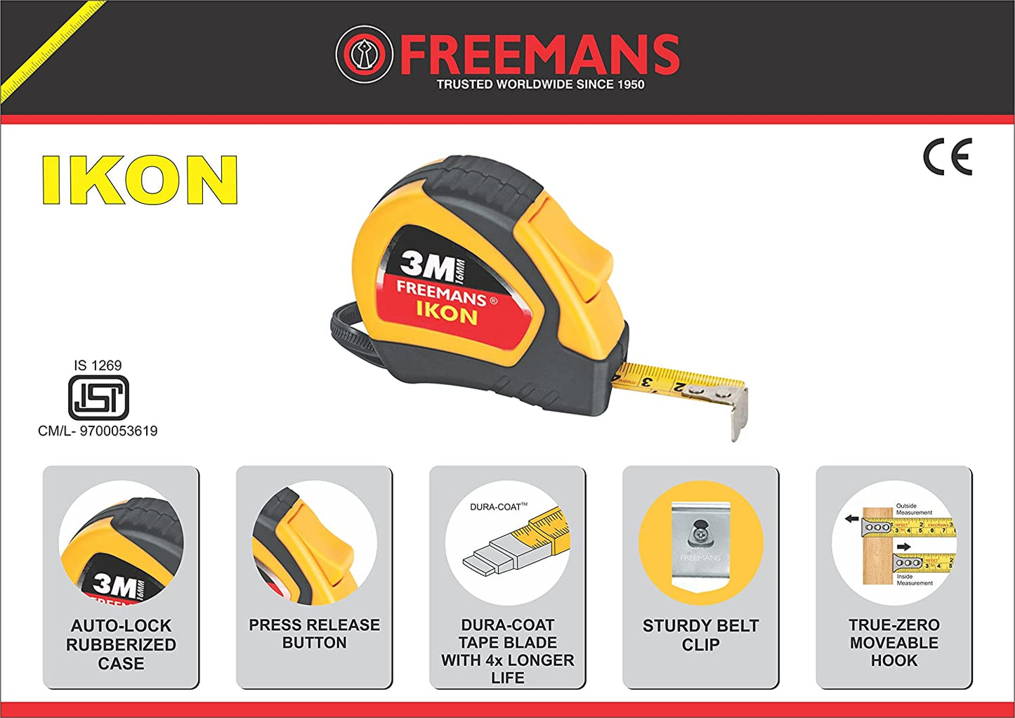 Freemans Ikon 3m:16mm Steel Measuring Tape
