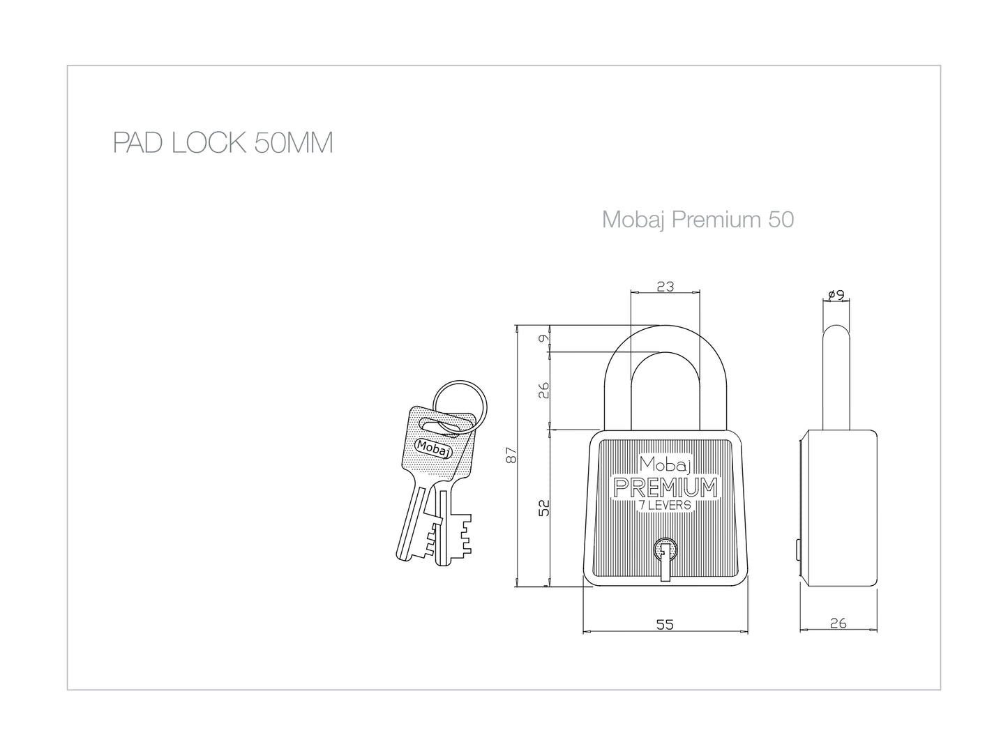 Mobaj 50mm Premium Padlock - 3 Keys