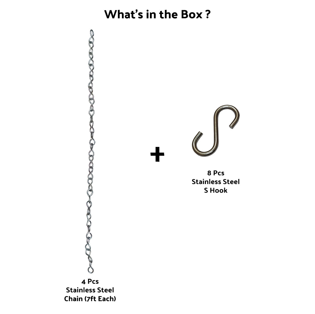 Aranze Stainless Steel Zula Chain Set With S Hooks, 7Ft Chain Each, Set of 4 Chains