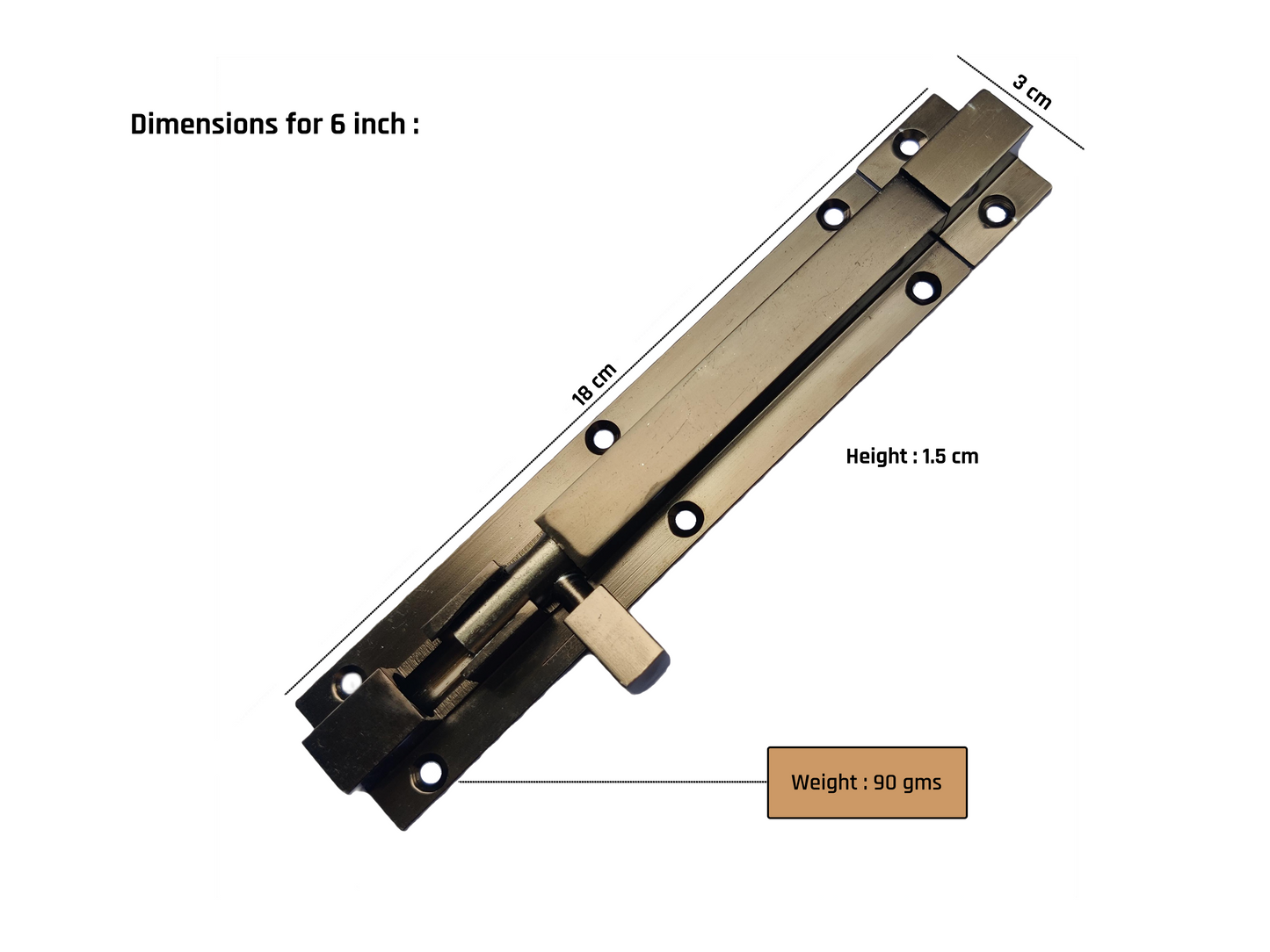 Aranze DSTB_6 Tower Bolt For Doors And Windows, Brown Finish