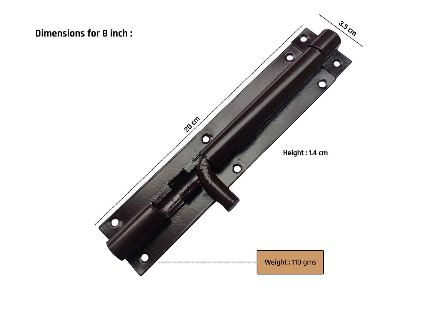 Aranze DSTB_3 Tower Bolt For Doors And Windows, Brown Finish