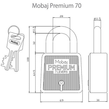 Mobaj 70mm Premium Padlock - 3 Keys
