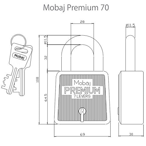 Mobaj 70mm Premium Padlock - 3 Keys