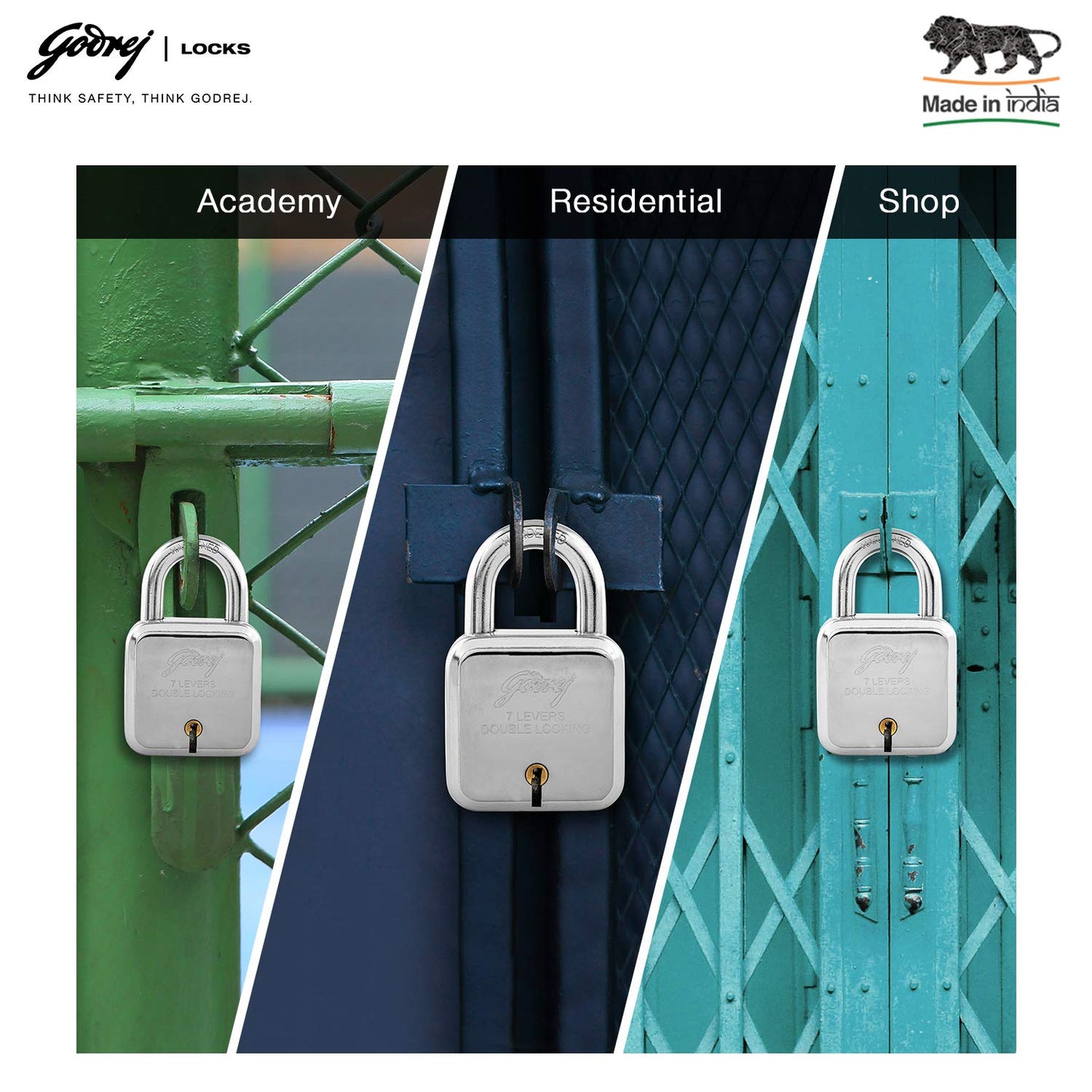 Godrej (C-8153) 60mm 7 Levers Square Padlock - 4 Keys