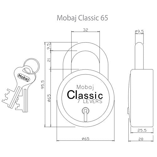 Mobaj 65mm Classic Padlock - 3 Keys