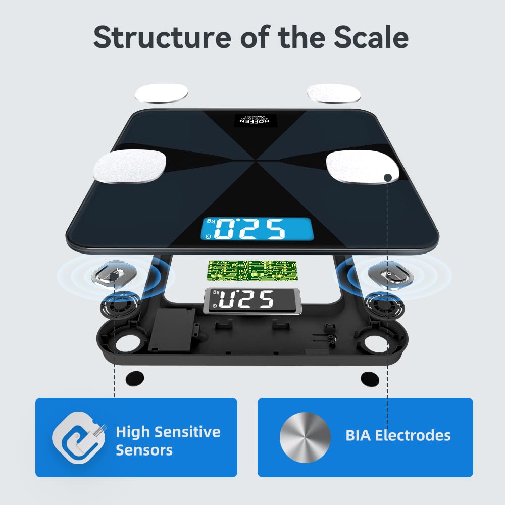 Hoffen Bluetooth BMI, BMR Digital Personal Weighing Scale, Free Bluetooth Mobile App