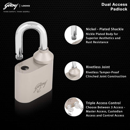 Godrej (C-7395) Dual Access Padlock (2 MK 2 CK) Premium Padlock - 4 Keys