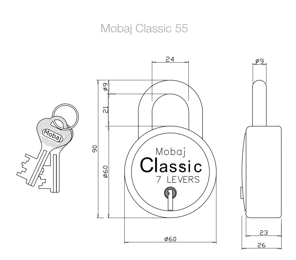 Mobaj 55mm Classic Padlock - 3 Keys
