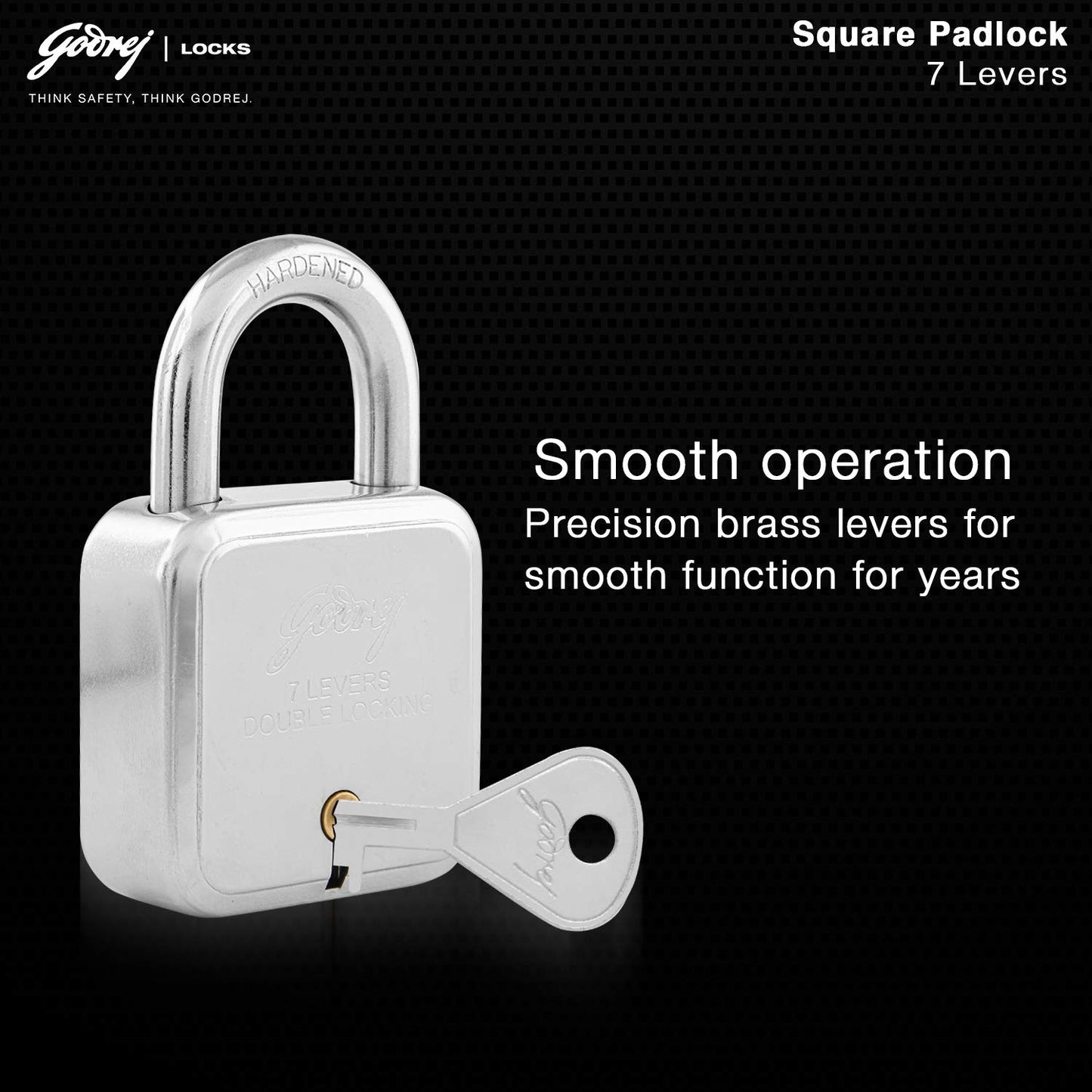 Godrej (C-8153) 60mm 7 Levers Square Padlock - 4 Keys