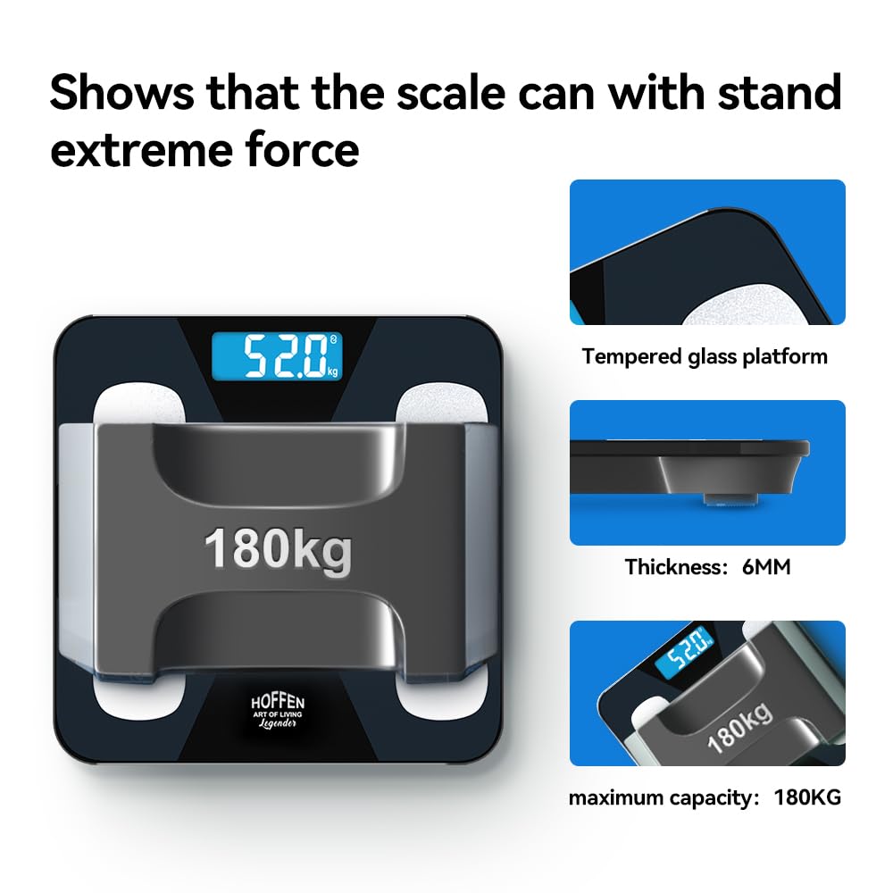 Hoffen Bluetooth BMI, BMR Digital Personal Weighing Scale, Free Bluetooth Mobile App