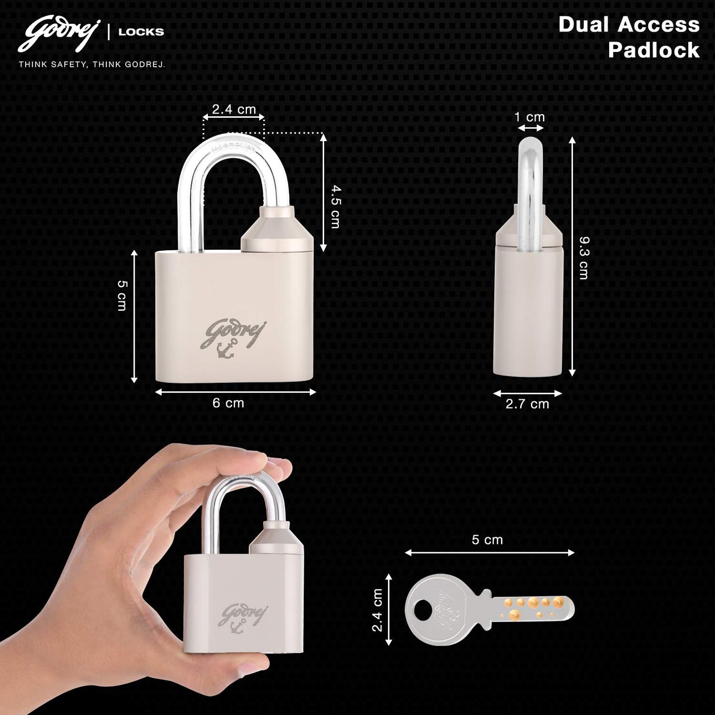 Godrej (C-7395) Dual Access Padlock (2 MK 2 CK) Premium Padlock - 4 Keys