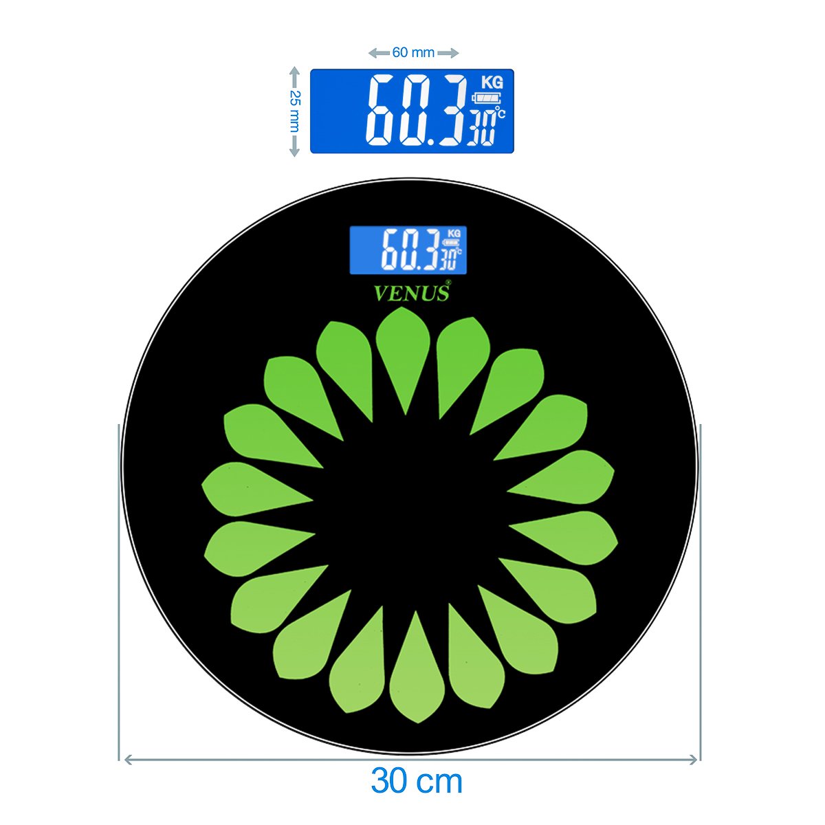 Venus Black Round Digital Personal Weighing Scale