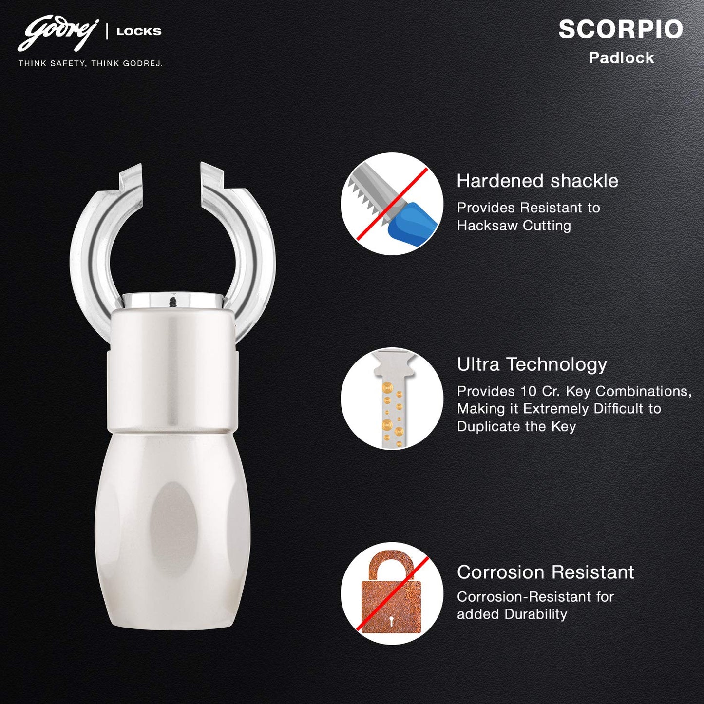 Godrej (C-7394) Scorpio Premium Padlock - 3 Keys