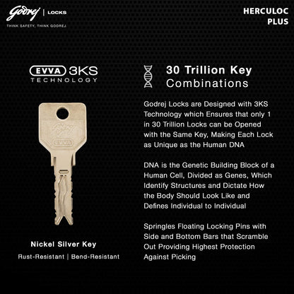 Godrej (C-5485) Herculoc Plus 3KS Premium Padlock - 4 Keys